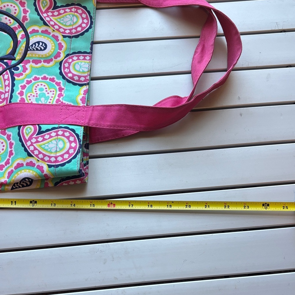 WB Pink and Blue Paisley Tote with a G monogram. - Picture 7 of 9